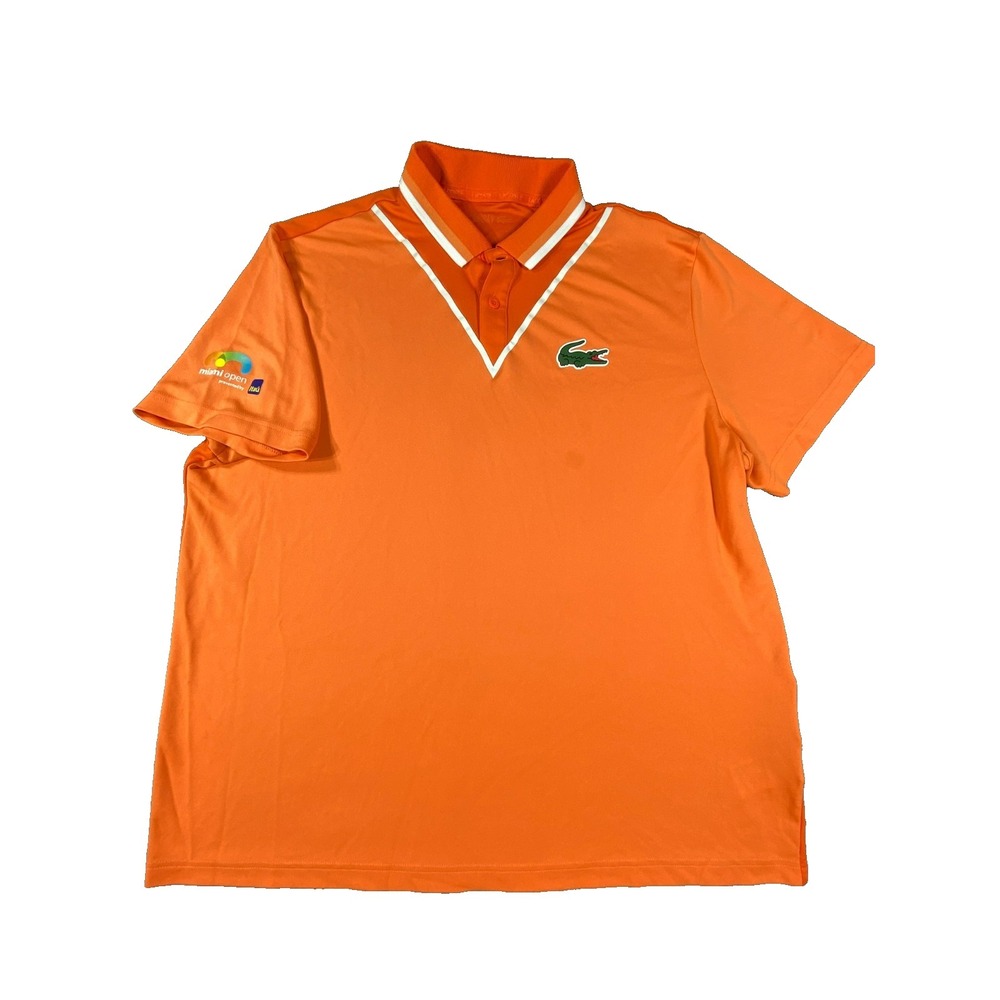 Lacoste Sport Polo Shirt Mens 2XL Miami Open Orange Ultra Dry Performance Golf